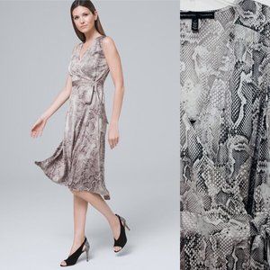 White House Black Market Women's Dress 4 Wrap Midi Snake Gray Sleeveless Hi Low